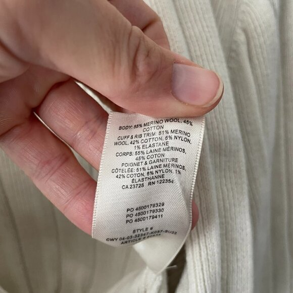 WILFRED Plunge Button Front Cardigan Knit Wool Long Sleeve Cropped Neutral XS - Picture 8 of 9